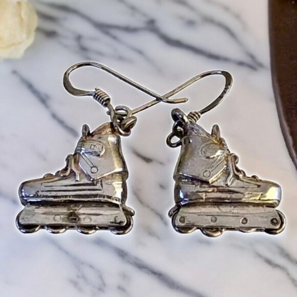 Sterling Silver 925 Earrings Roller Blades Skate Dangle Drop French Hook… - Picture 3 of 8